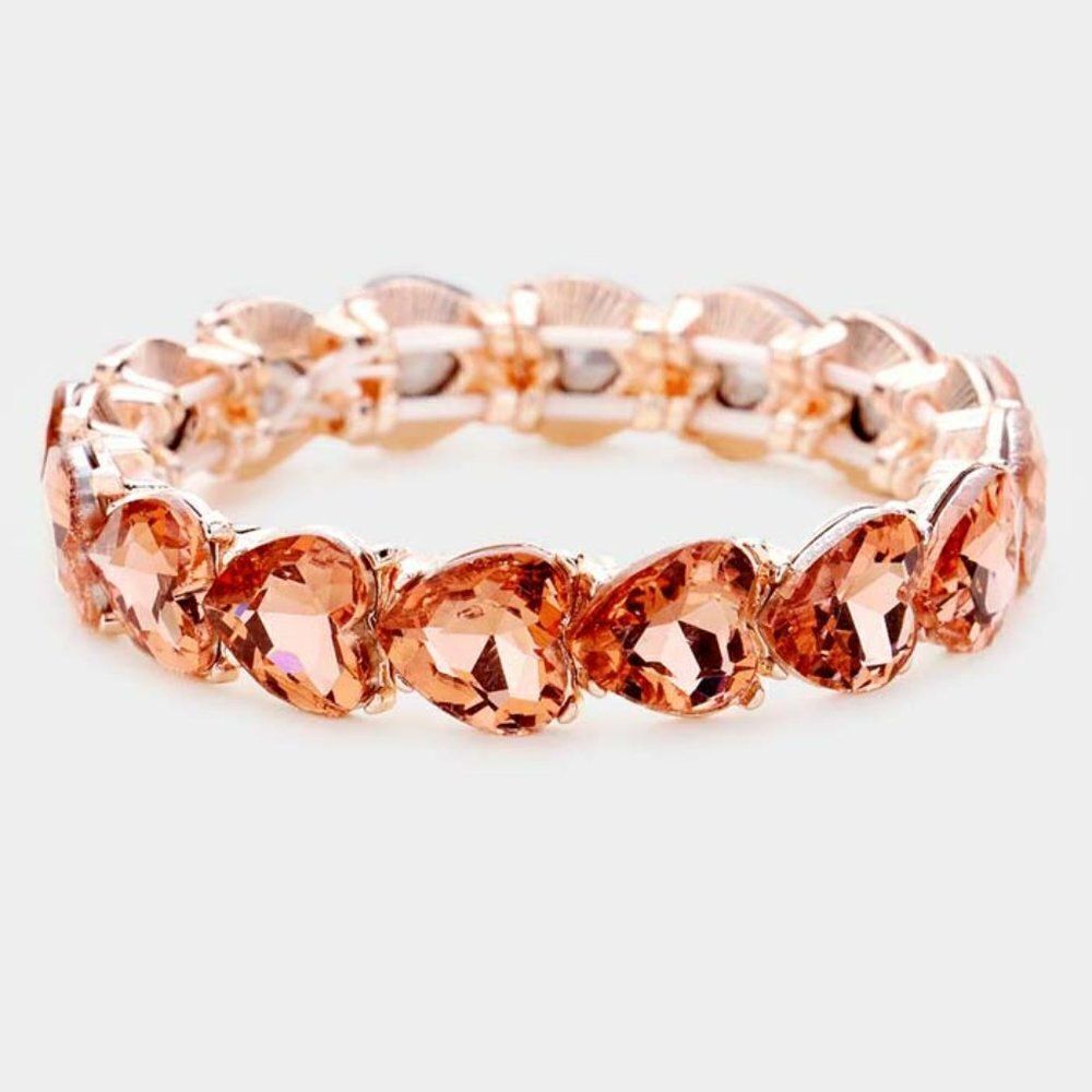 Heart Peach Crystal Stretch Evening Bracelet